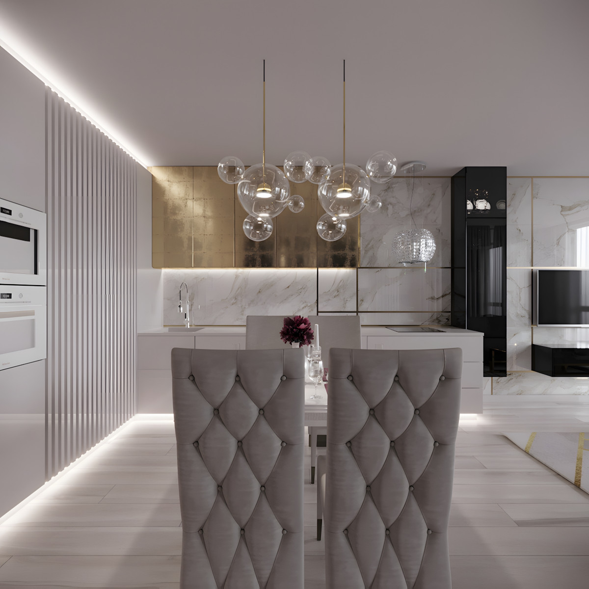Kitchen-dining room in minimalism style