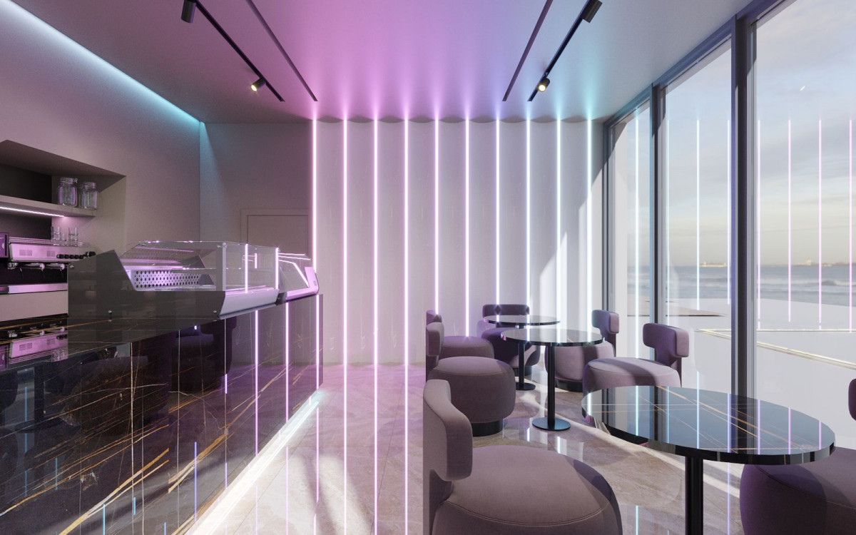 Lighting in the interior of a minimalist café