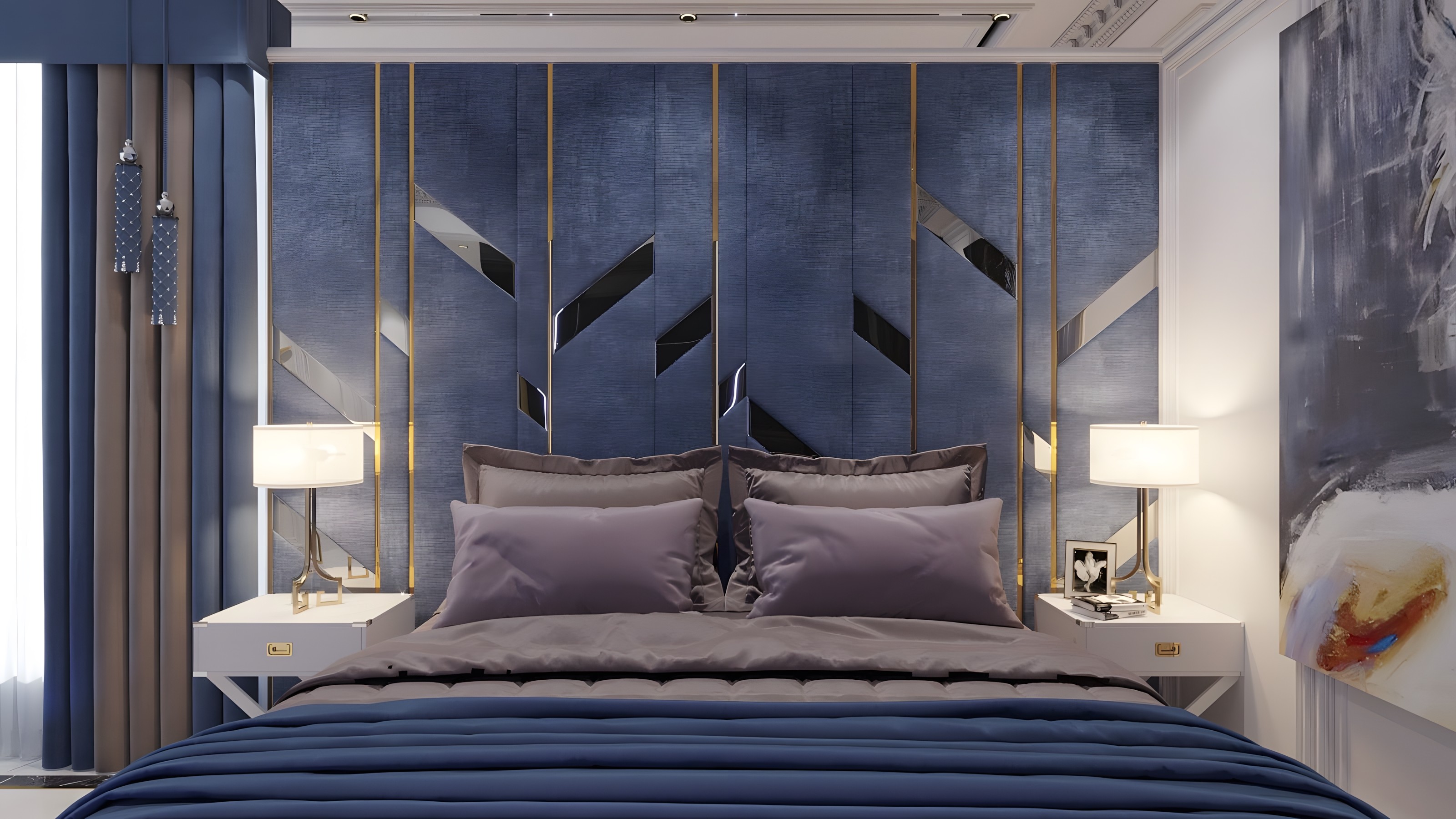Blue Bedroom Interior Design in the Art Deco Style | Ideas and Pictures