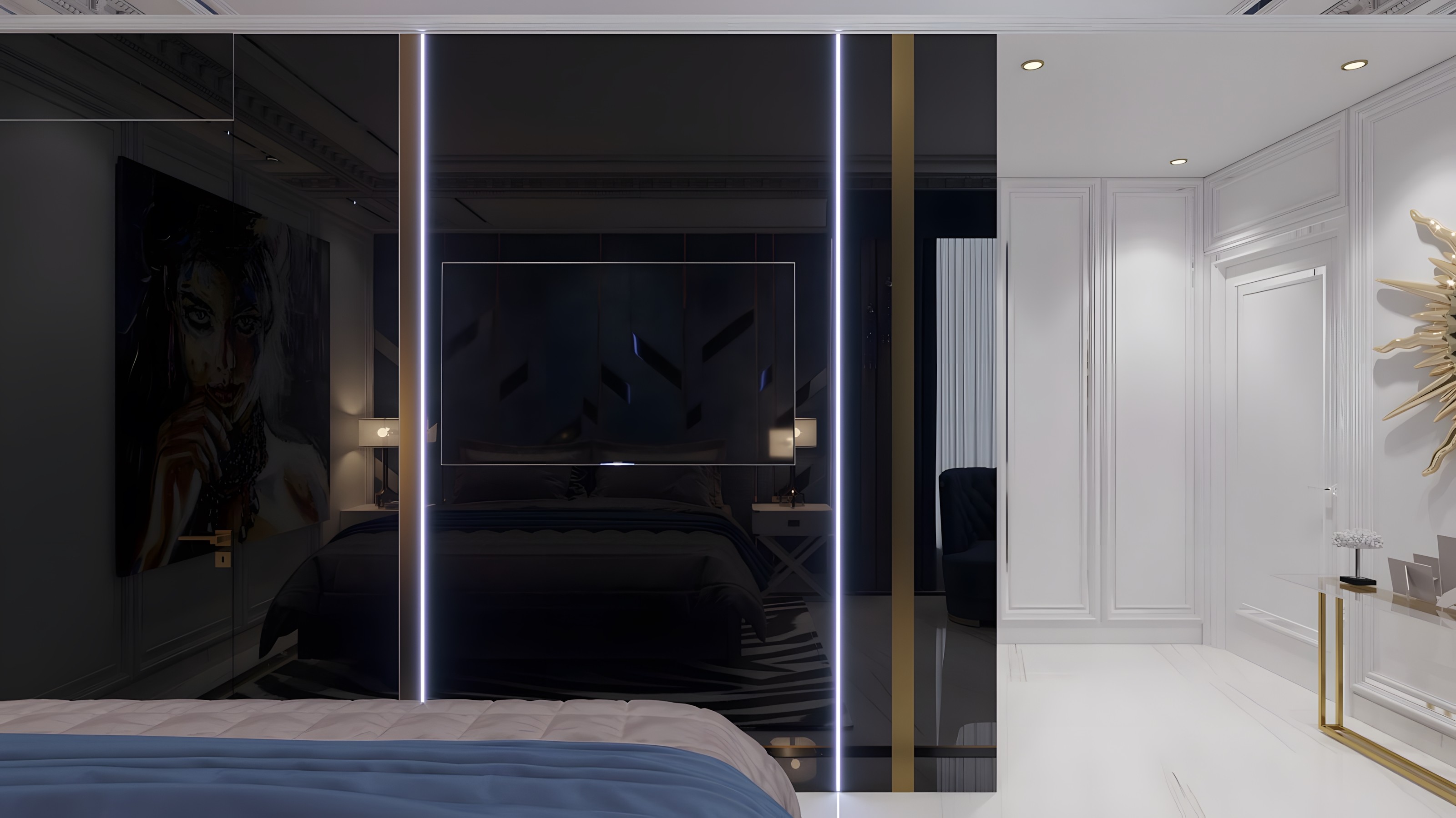 Blue Bedroom Interior Design in the Art Deco Style | Ideas and Pictures