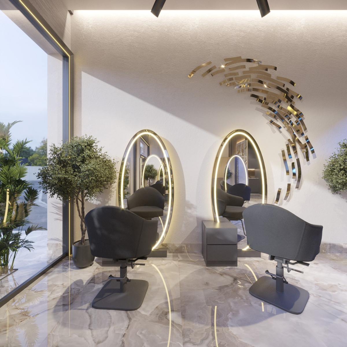 Luxurious details in a minimalist beauty salon interior